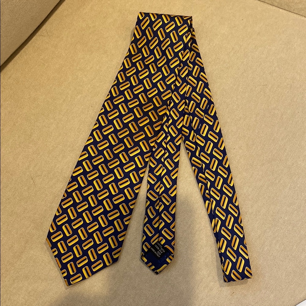 Gucci Blue and Gold Silk Geometric Tie
